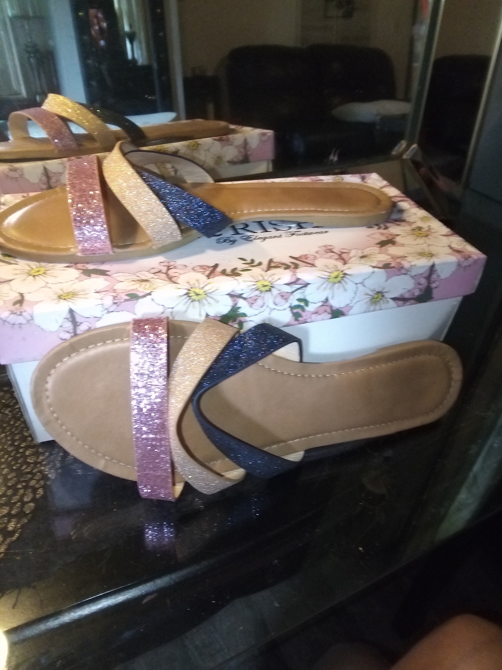 Glitter Multi-Color Crossband Slide Sandal - Women